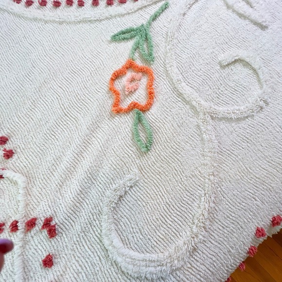 Vintage Chenille Bedspread Blanket Full Queen King Off White 92 x 100 Flowers - Picture 7 of 16
